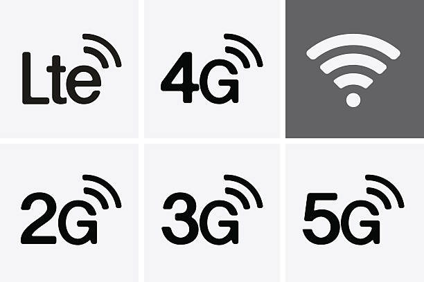 LTE, 2G, 3G, 4G and 5G technology icon symbols LTE, 2G, 3G, 4G and 5G technology icon symbols. Vector 5g stock illustrations