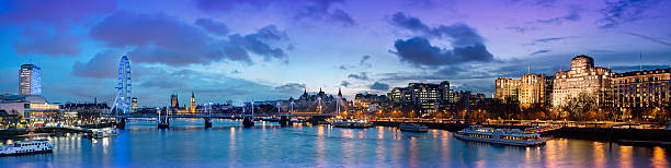 River Thames and Westminster Night Panorama London England stock photo