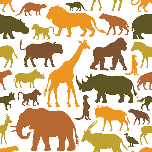 African Animals Pattern Repeatable pattern. High Resolution JPG,CS6 AI and Illustrator EPS 10 included. Very easy to edit. african wildlife stock illustrations