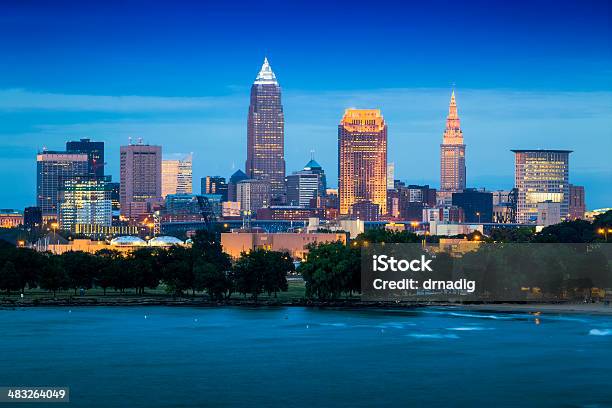 Cleveland And The Lake Erie Shore At Night Stock Photo - Download Image Now - Cleveland - Ohio, Urban Skyline, Ohio