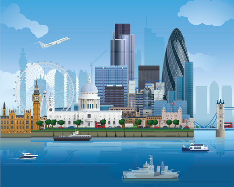 Detailed vector illustration of London's skyline. Download includes EPS file and hi-res jpeg.