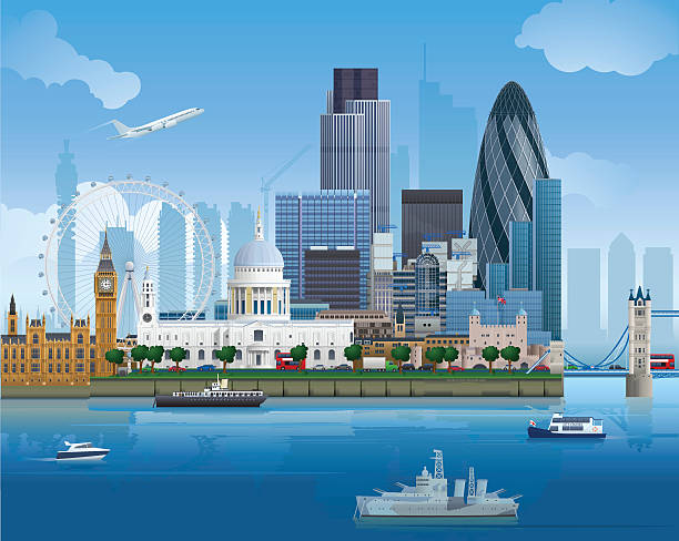 London Skyline Detailed vector illustration of London's skyline. Download includes EPS file and hi-res jpeg. banking silhouettes stock illustrations