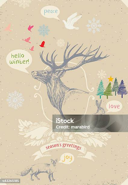 Hello Winter Stock Illustration - Download Image Now - Deer, Christmas, Fox