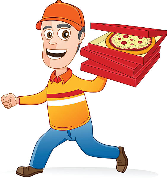 pizza deliveryman war laufen - pizza delivering running men stock-grafiken, -clipart, -cartoons und -symbole