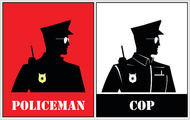 ilustrações de stock, clip art, desenhos animados e ícones de meio corpo police. silhueta de um polícia. - police officer security staff honor guard