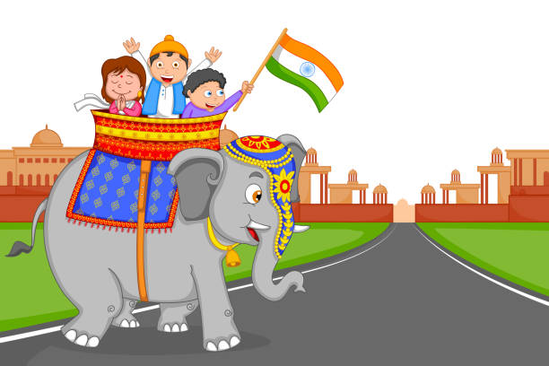 インドキッド吊り上げるインドの国旗 - indian flag illustrations点のイラスト素材／クリップアート素材／マンガ素材／アイコン素材