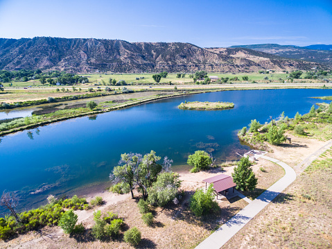 Aerial view of rest area near Colorado River at Rifle, Colorado.