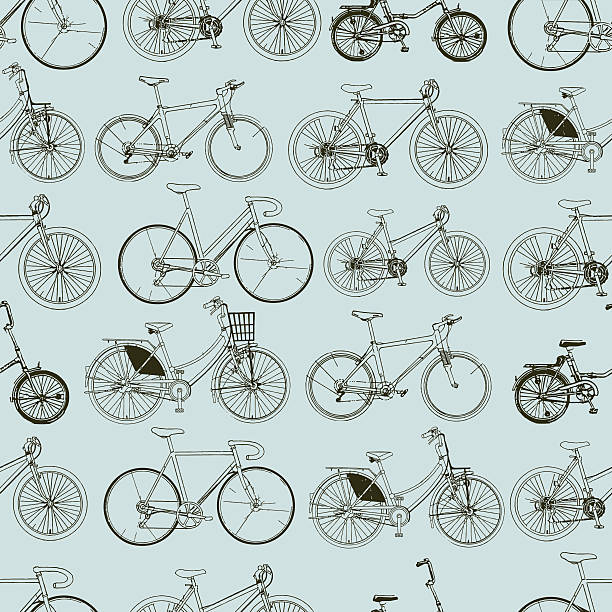 ilustraciones, imágenes clip art, dibujos animados e iconos de stock de patrón sin costuras de bicicletas.  deportivo de impresión elegante - riding old old fashioned motion