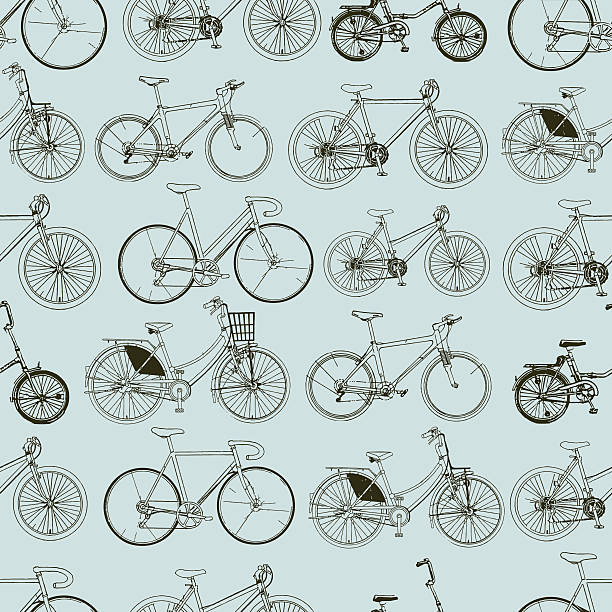 illustrazioni stock, clip art, cartoni animati e icone di tendenza di seamless pattern di biciclette.  elegante stampa sportiva - riding old old fashioned motion