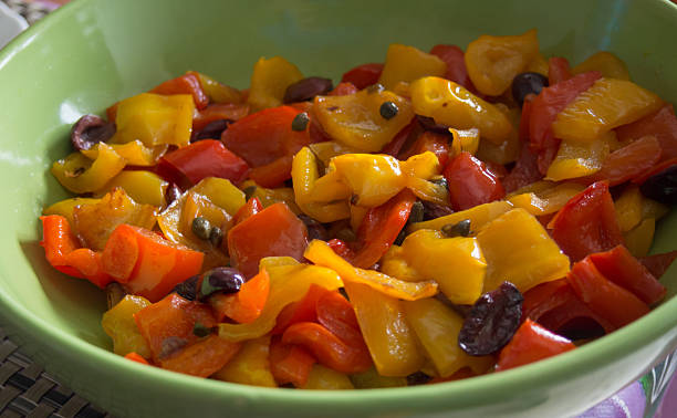 Fried Peppers, Capers and Black Olives