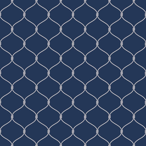 illustrazioni stock, clip art, cartoni animati e icone di tendenza di fishnet di corda nautica senza soluzione di continuità motivo su sfondo blu scuro - netting backgrounds fishing industry commercial fishing net