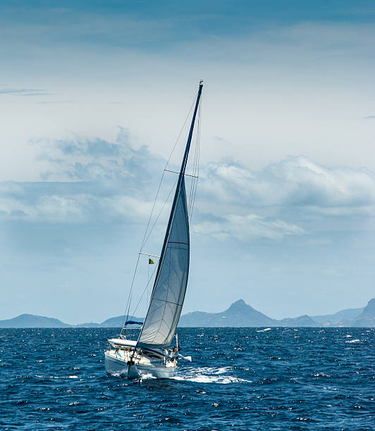 istock Sailing boat in front of coast line 483283468
