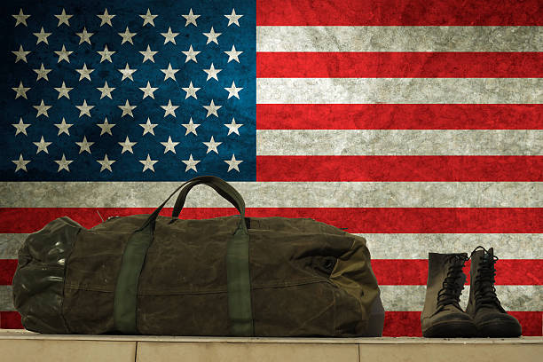 американский флаг, военную концепцию - military boots стоковые фото и изображения