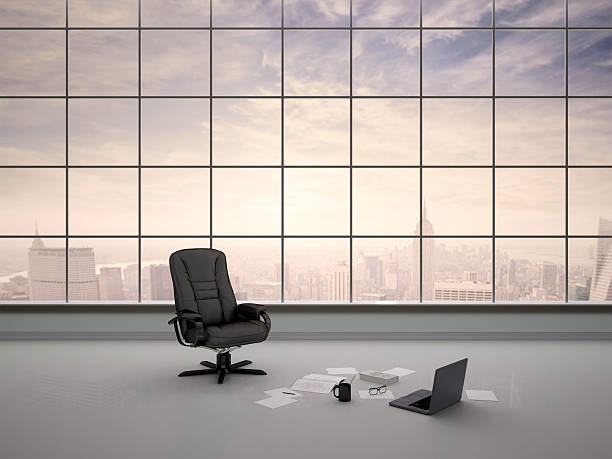 istock 3d illustration of desk chair in an empty office 483283922