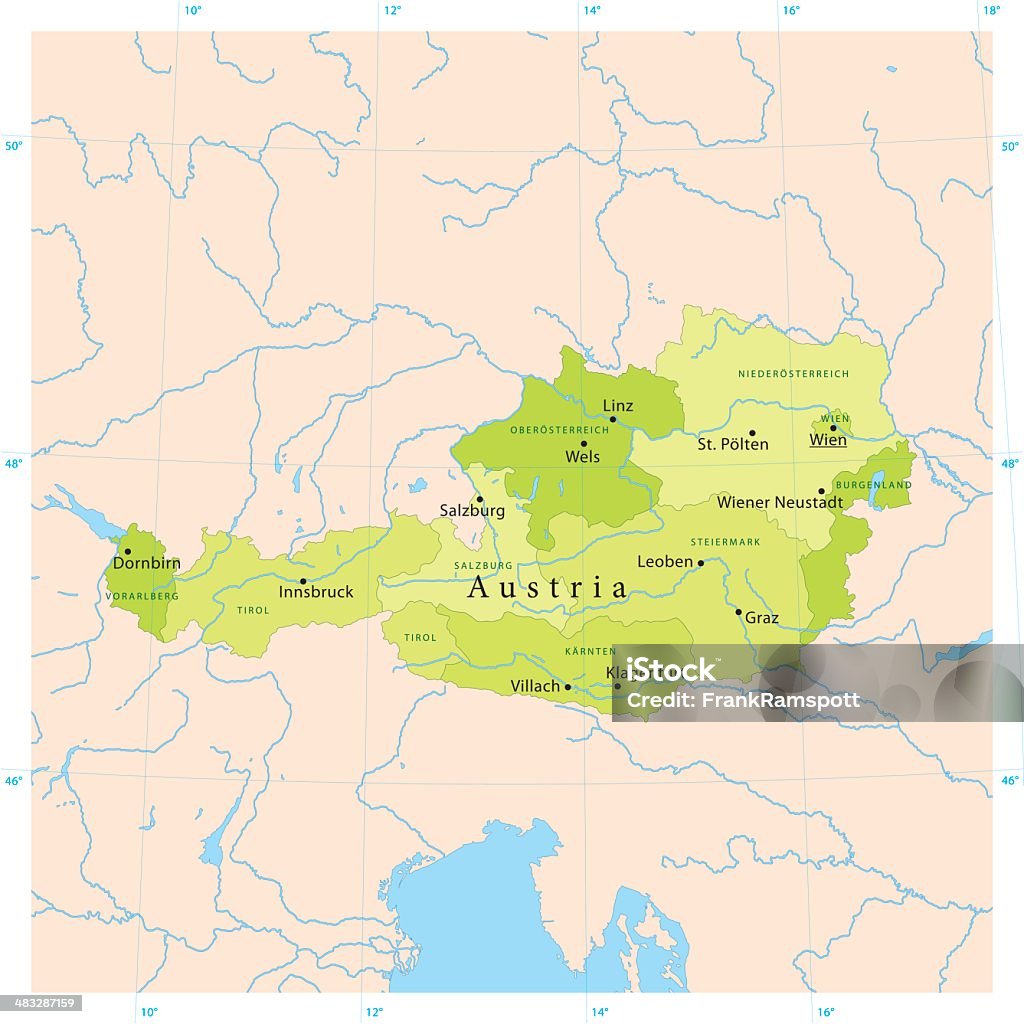 Österreich Vektor-Karte - Lizenzfrei Karte - Navigationsinstrument Vektorgrafik