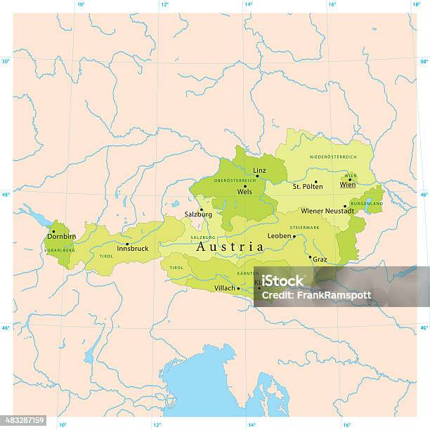 Österreich Vektorkarte Stock Vektor Art und mehr Bilder von Karte - Navigationsinstrument - Karte - Navigationsinstrument, Österreich, Fluss