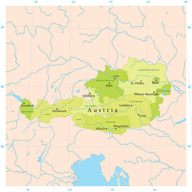 ilustraciones, imágenes clip art, dibujos animados e iconos de stock de vector de mapa de austria - austria map topography satellite view