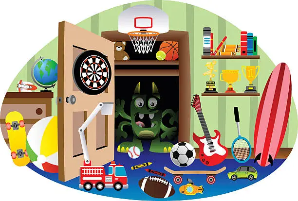 Vector illustration of Monster in the closet