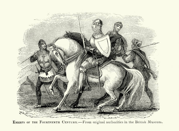 knights z czternastego wieku - warhorse stock illustrations