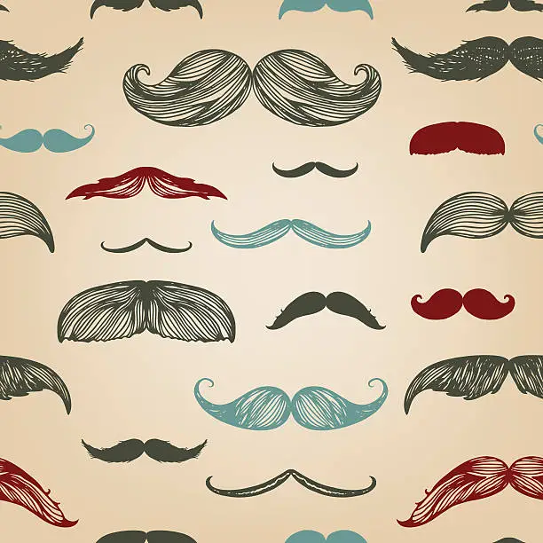 Vector illustration of Mustache hand-drawn seamless set