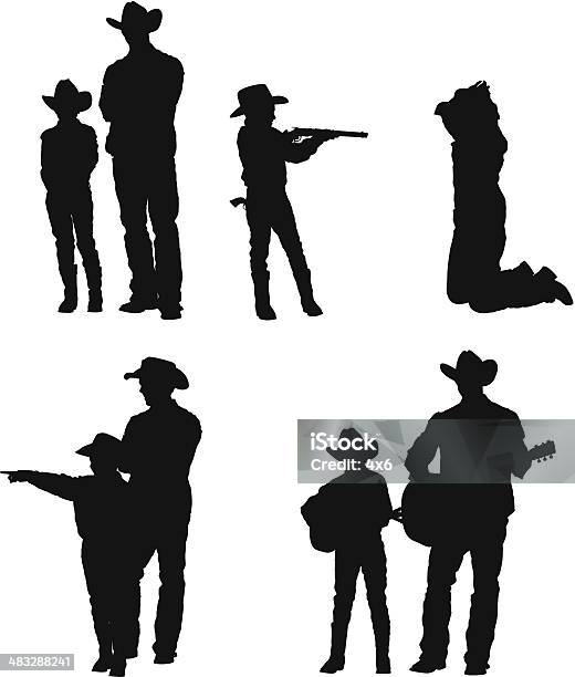 Silhouette Di Un Uomo Con Suo Figlio - Immagini vettoriali stock e altre immagini di Bambino - Bambino, Cowboy, Scontornabile