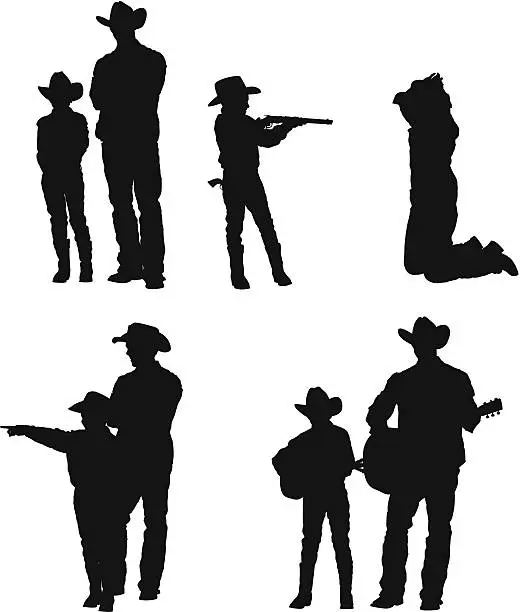 Vector illustration of Silhouette of a man with his son