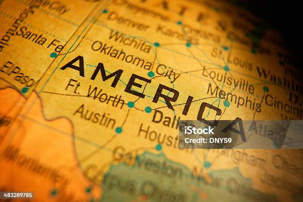 Close Up Of Word America On Map Of United States Stock Photo - Download Image Now - Dallas - Texas, Map, South