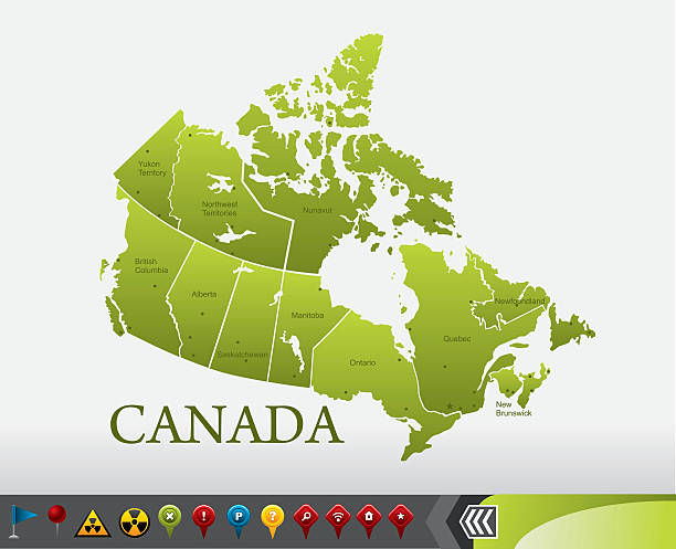 ilustraciones, imágenes clip art, dibujos animados e iconos de stock de mapa de canadá - saskatchewan province canada flag