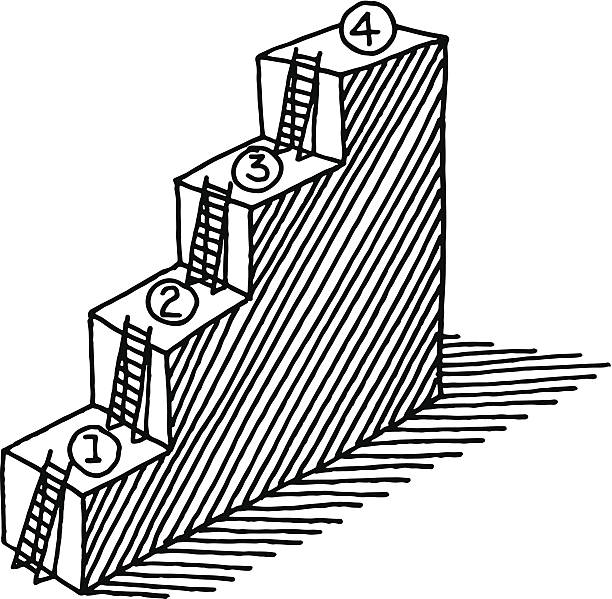 ilustrações, clipart, desenhos animados e ícones de conceito de desenho de escada de progresso passos - black ladder white staircase