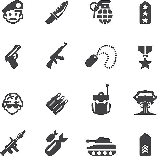 illustrations, cliparts, dessins animés et icônes de silhouette militaire icônes 1 - grenade à main