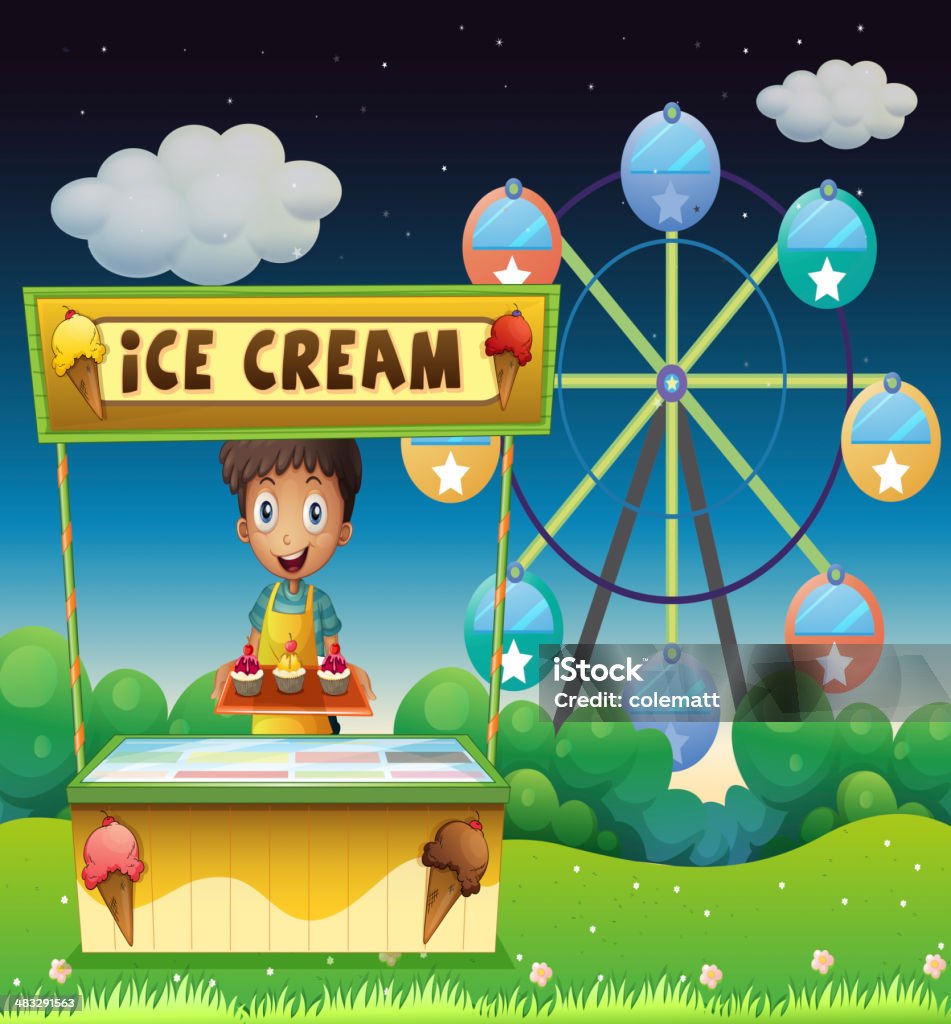 Мальчик с icecream недалеко от колесо обозрения, Германия - Векторная графика Бизнес роялти-фри