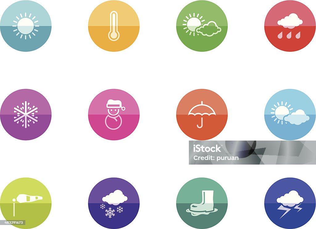 Flat Circle Icons - Weather Weather icon series in color circles. EPS 10. AI, PDF & transparent PNG of each icon included. Boot stock vector