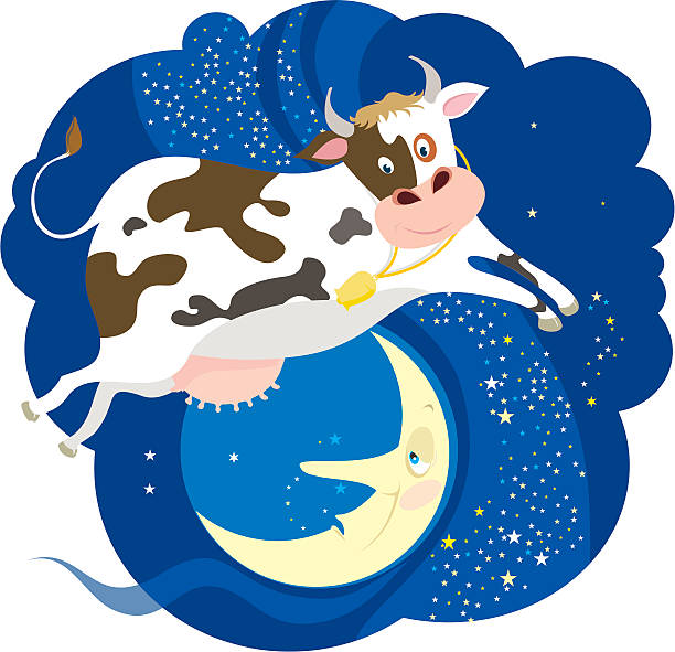 cow wzrósł ponad moon - cow moon nursery rhyme jumping stock illustrations