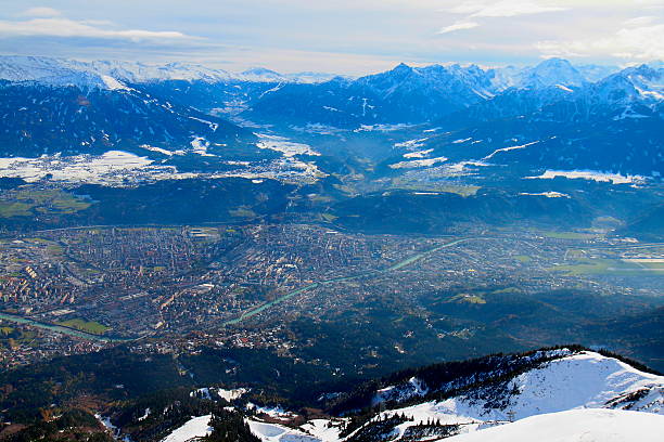 aerial view of innsbruck, igls and brenner pass, tirol, austria - brennerpas fotos stockfoto's en -beelden
