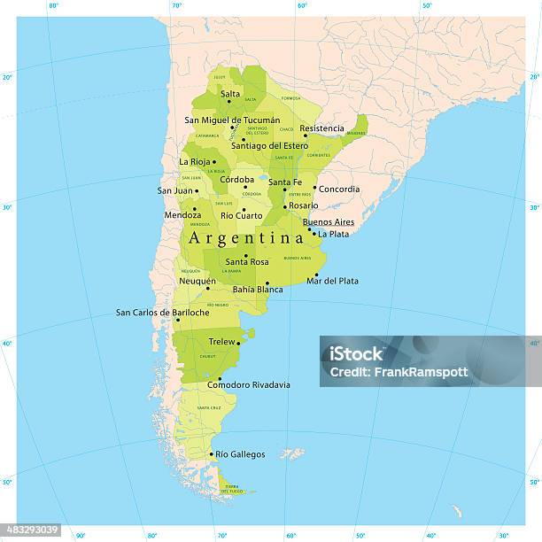 Vetores de Argentina Vetor Mapa e mais imagens de Mapa - Mapa, Argentina, Divisa