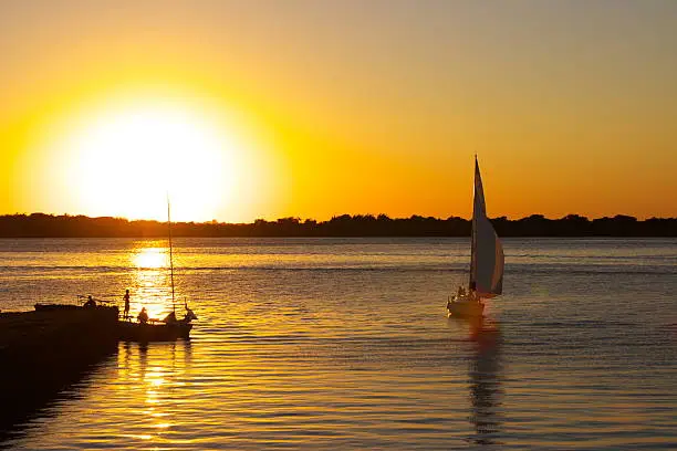 The "famous" sunset over the Baia de Guaiba, as seen from the city of Porto Alegre, Brazil.