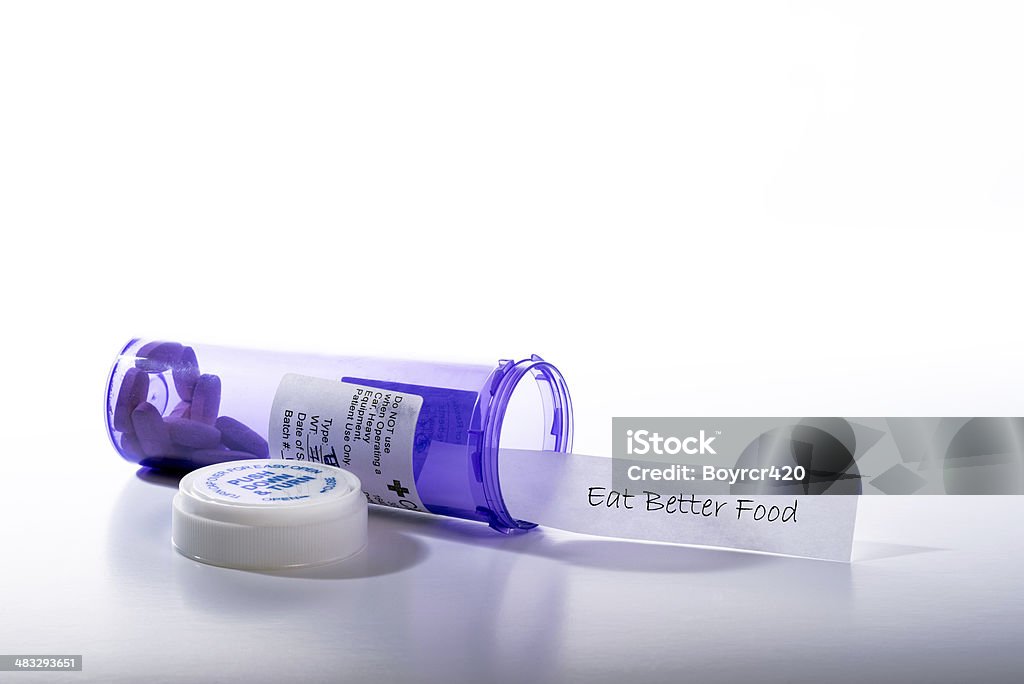 Prescription to eat better Prescrtiption bottle with paper to say eat better. Abstract Stock Photo