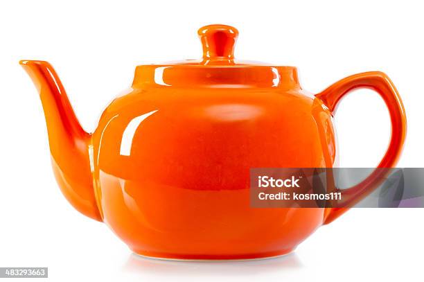 Bright Orange Teapot On A White Background Stock Photo - Download Image Now - Teapot, Ceramics, Close-up