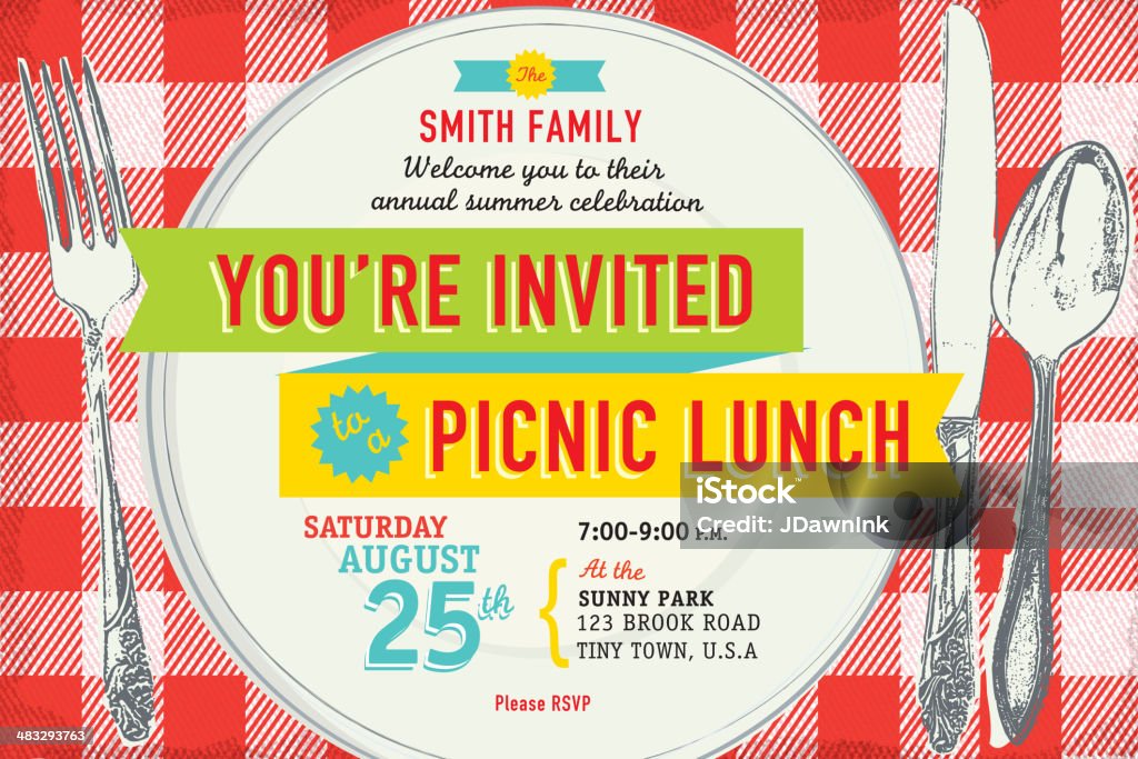 Piknik rodzinny obiad zaproszenie szablon projektu - Grafika wektorowa royalty-free (Lunch)