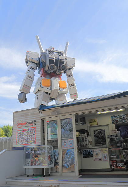 Tokyo Japan - May 22, 2015: Iconic Gundam statue and Gundam shop in Odaiba Tokyo Japan. Gundam is a Japanese robot action animation series. 