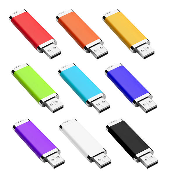 unidad flash usb de color aislado sobre fondo blanco - usb cable stick usb flash drive pendrive fotografías e imágenes de stock