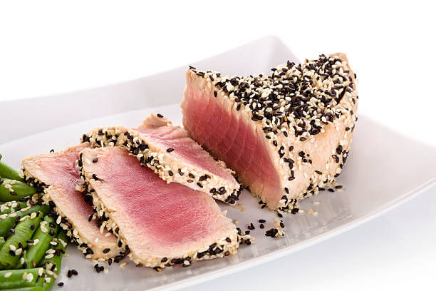 istock Tuna slices with white and black sesame seeds. 483300822