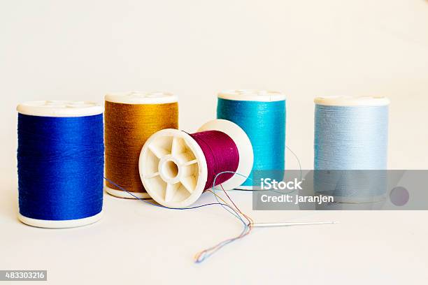 Multicolored Sewing Thread Stock Photo - Download Image Now - 2015, Art And Craft, Blue