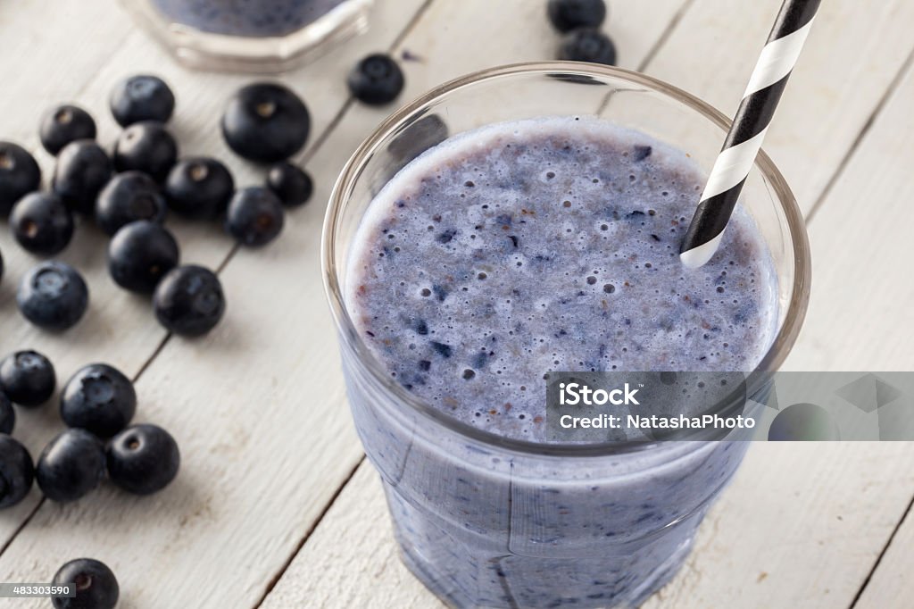 Blueberry Smoothie Fresh Blueberry Smoothie In Glass With Drinking Straw 2015 Stock Photo