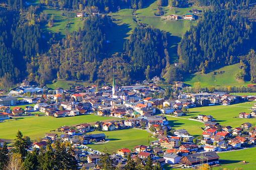 Above Zell AM Ziller: alpine village panorama, Tyrol / Zillertal, Austria