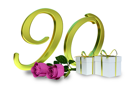 birthday concept with pink roses and gifts - ninetieth birthday