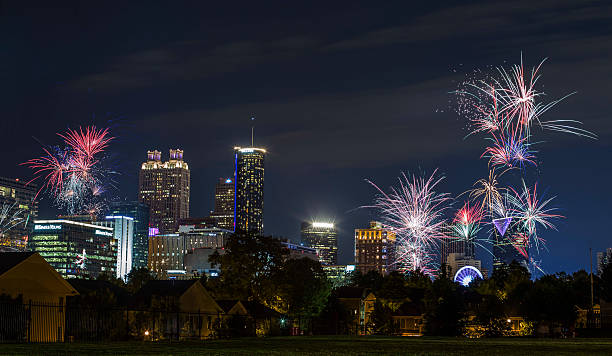 istock Atlanta Downtown night Skyline and fireworks 483307548