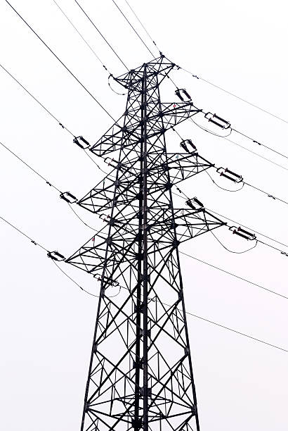 istock Electricity pylon isolated on white 483308776