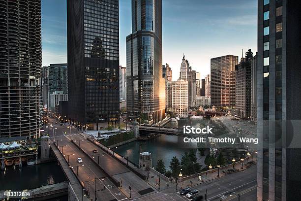 Chicago Downtown Dawn Stock Photo - Download Image Now - Chicago - Illinois, Urban Skyline, Downtown District