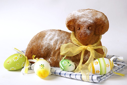 Easter traditional food - sweet cake, lamb. Czech traditions.
